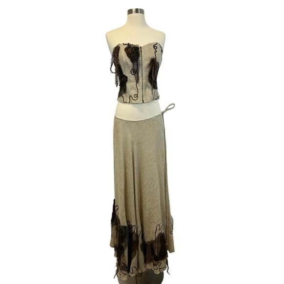 Polvere Italy 2-Piece Boho Y2K Whimsy Linen Set Strapless Top & Maxi Skirt Sz L - Picture 1 of 15